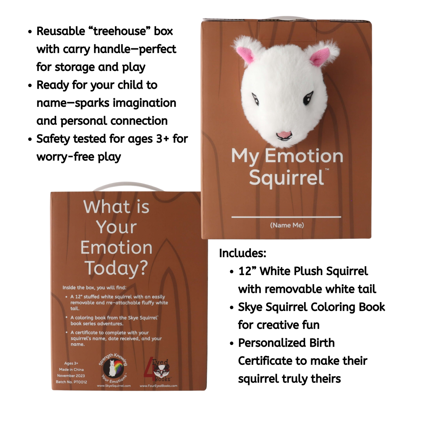 My Emotion Squirrel – 12” Plush with White Tail
